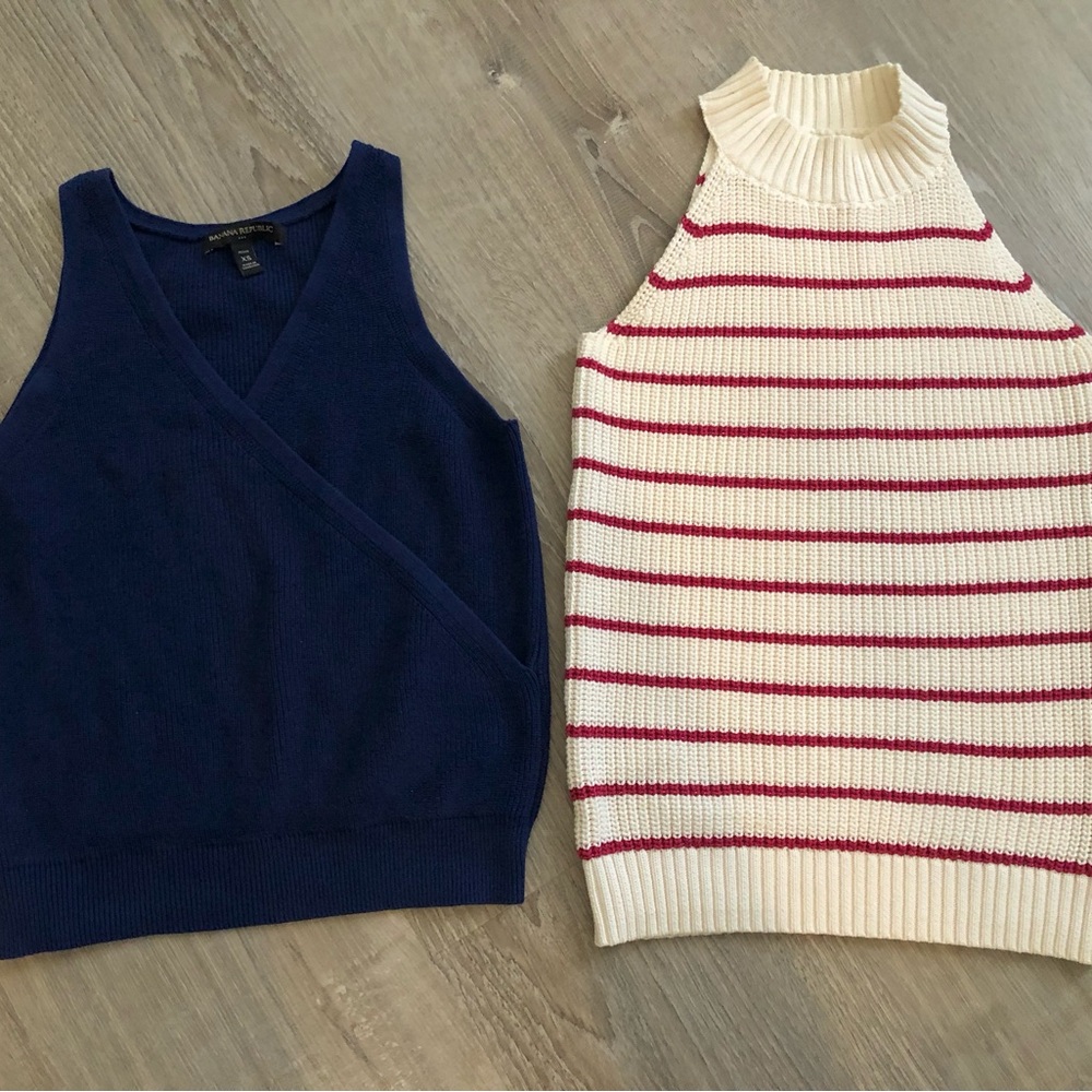 Banana Republic/Loft Navy Wrap Tank , Red-Stripe Halter Knit Tops - Two-Pack